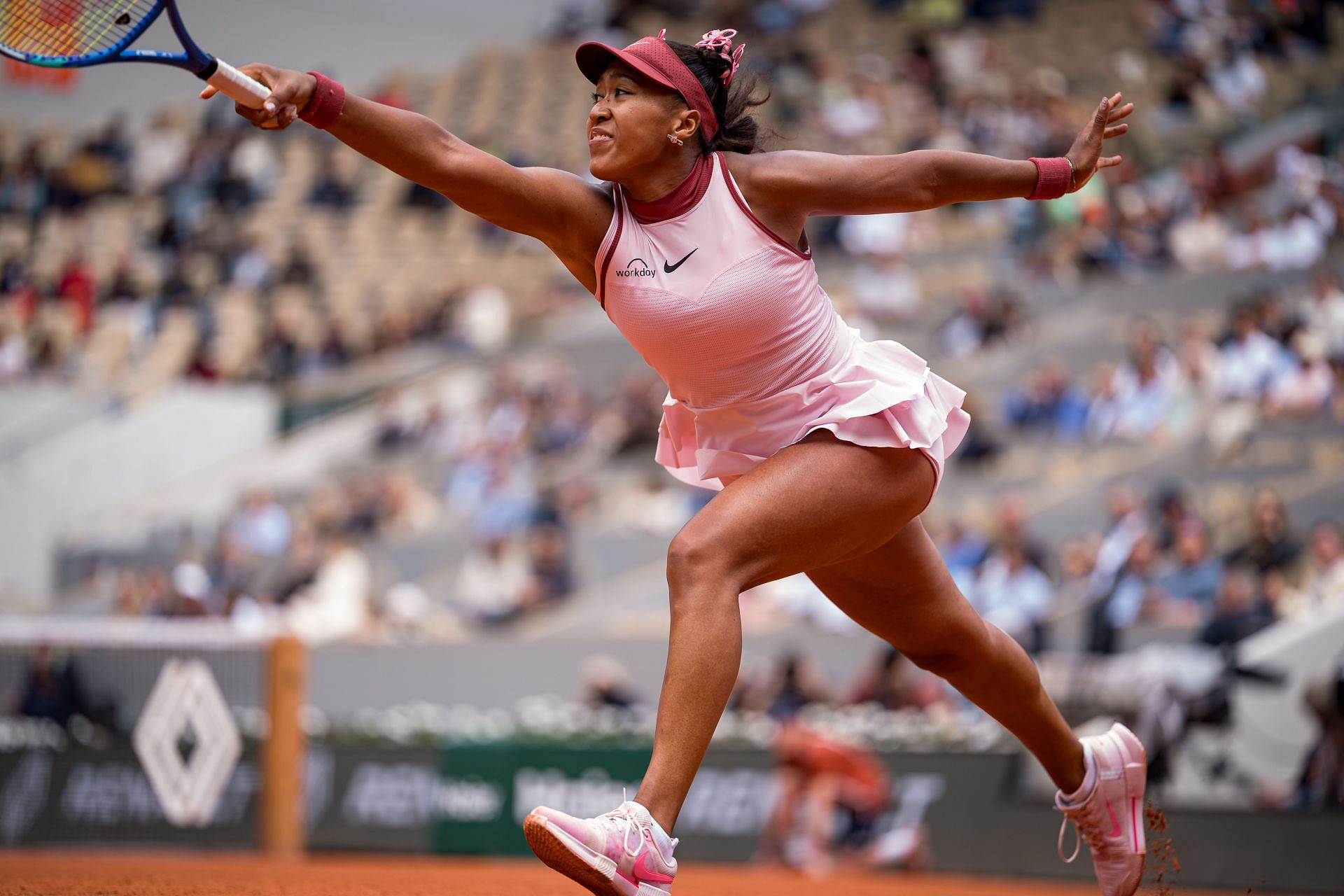 Osaka stretches for a point in the 2025 French Open - Day Two - Source: Getty